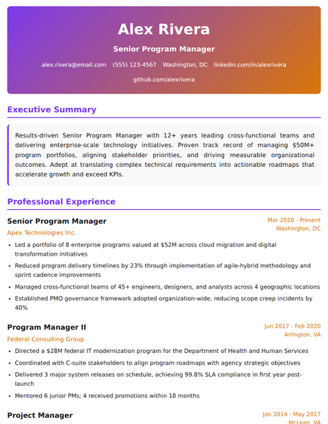 Creative Executive résumé template preview