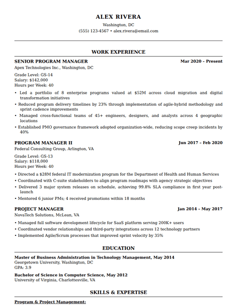 Federal Employee résumé template preview