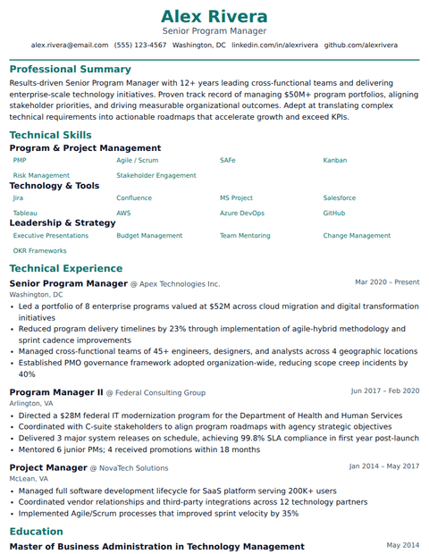 Technical Specialist résumé template preview